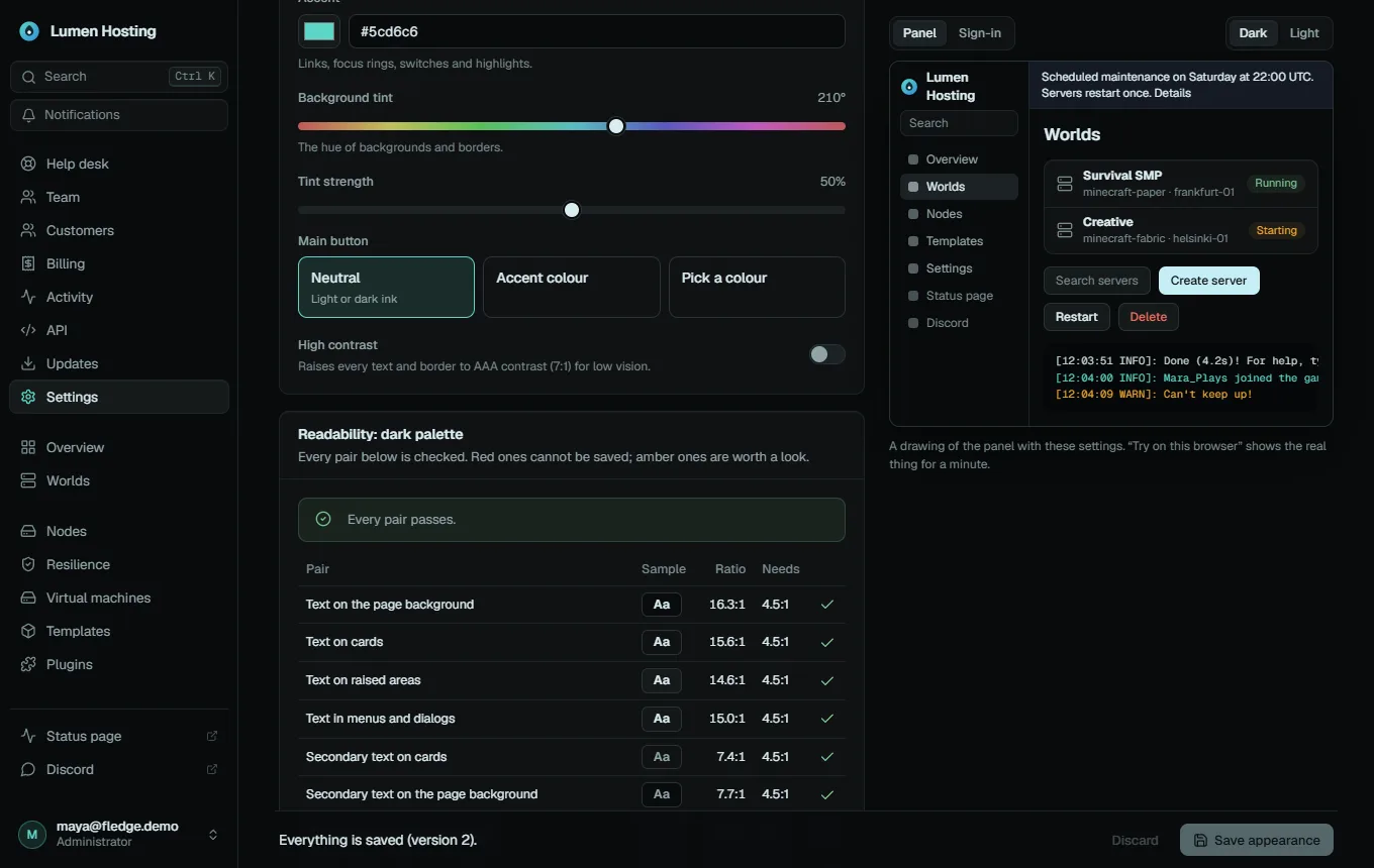 Colours, readability checks and presets