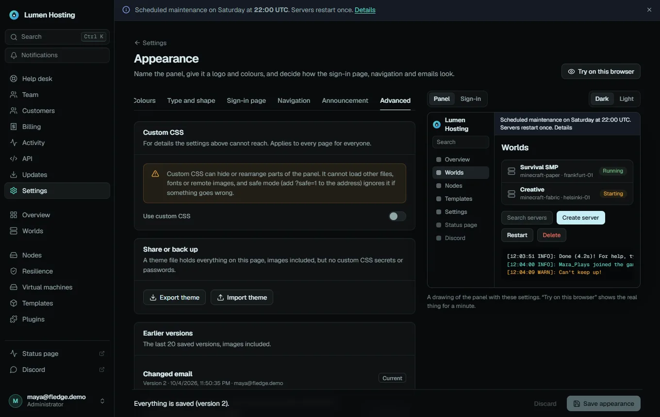 Versions, theme files and custom CSS