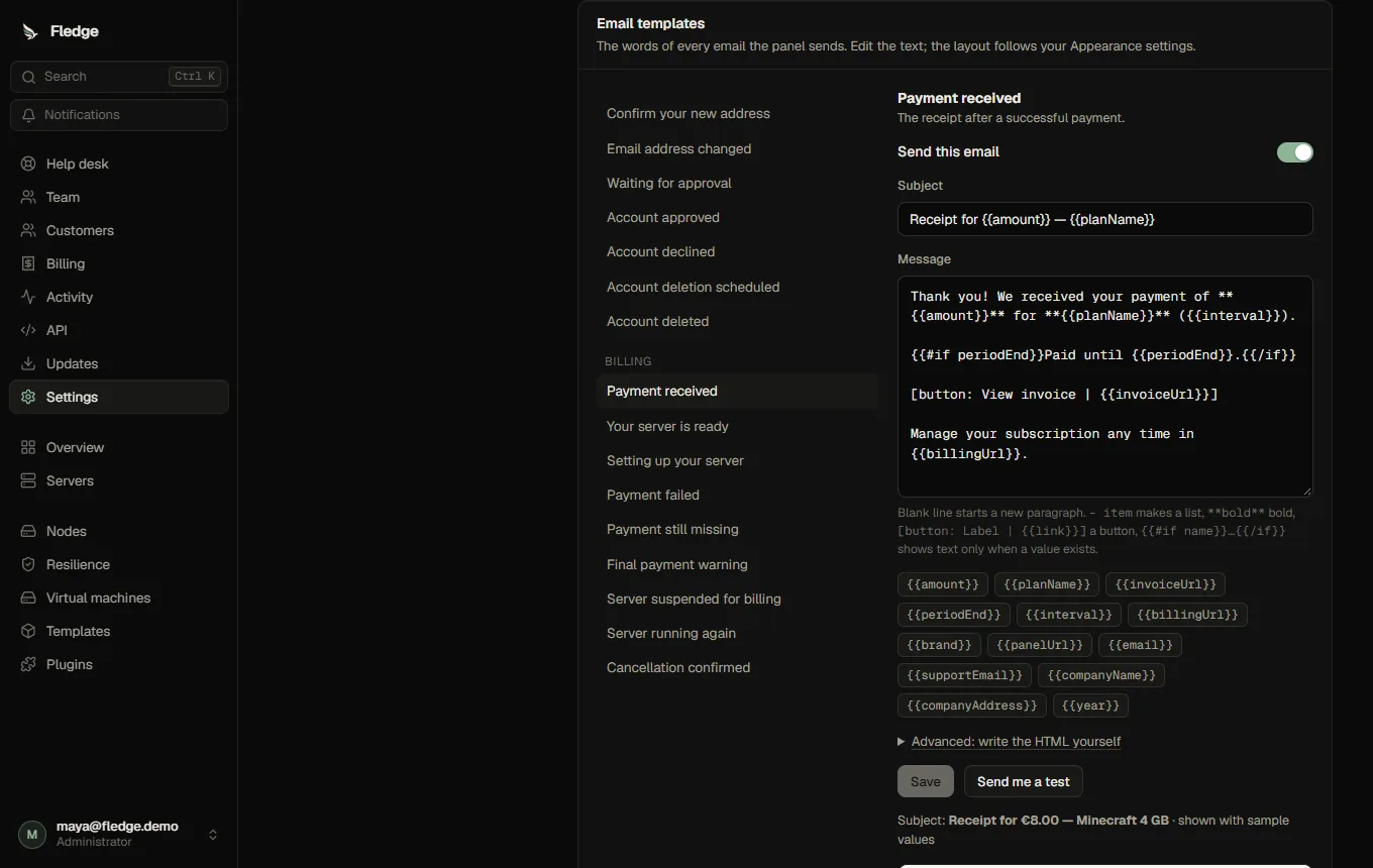The email template editor