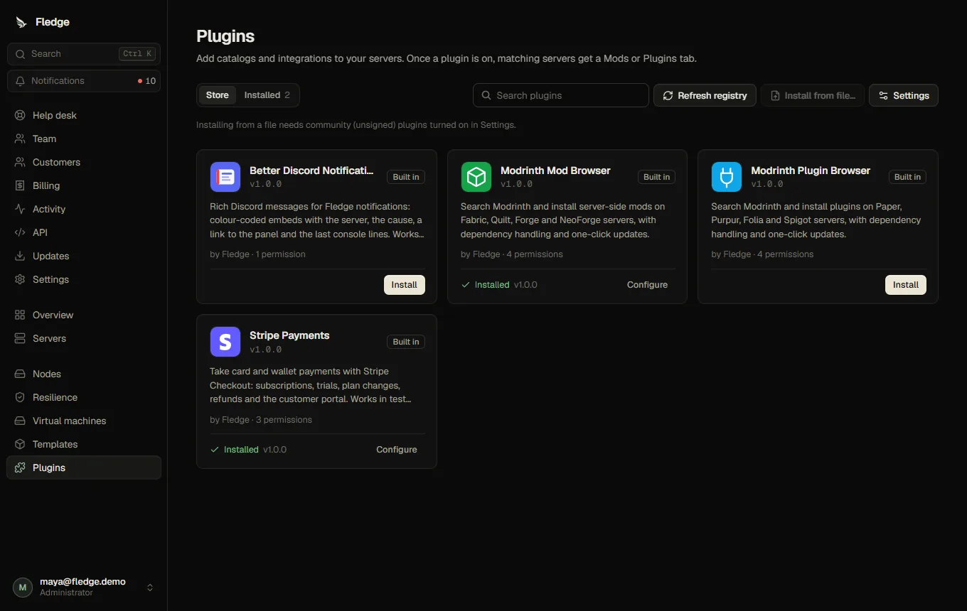 The plugin store