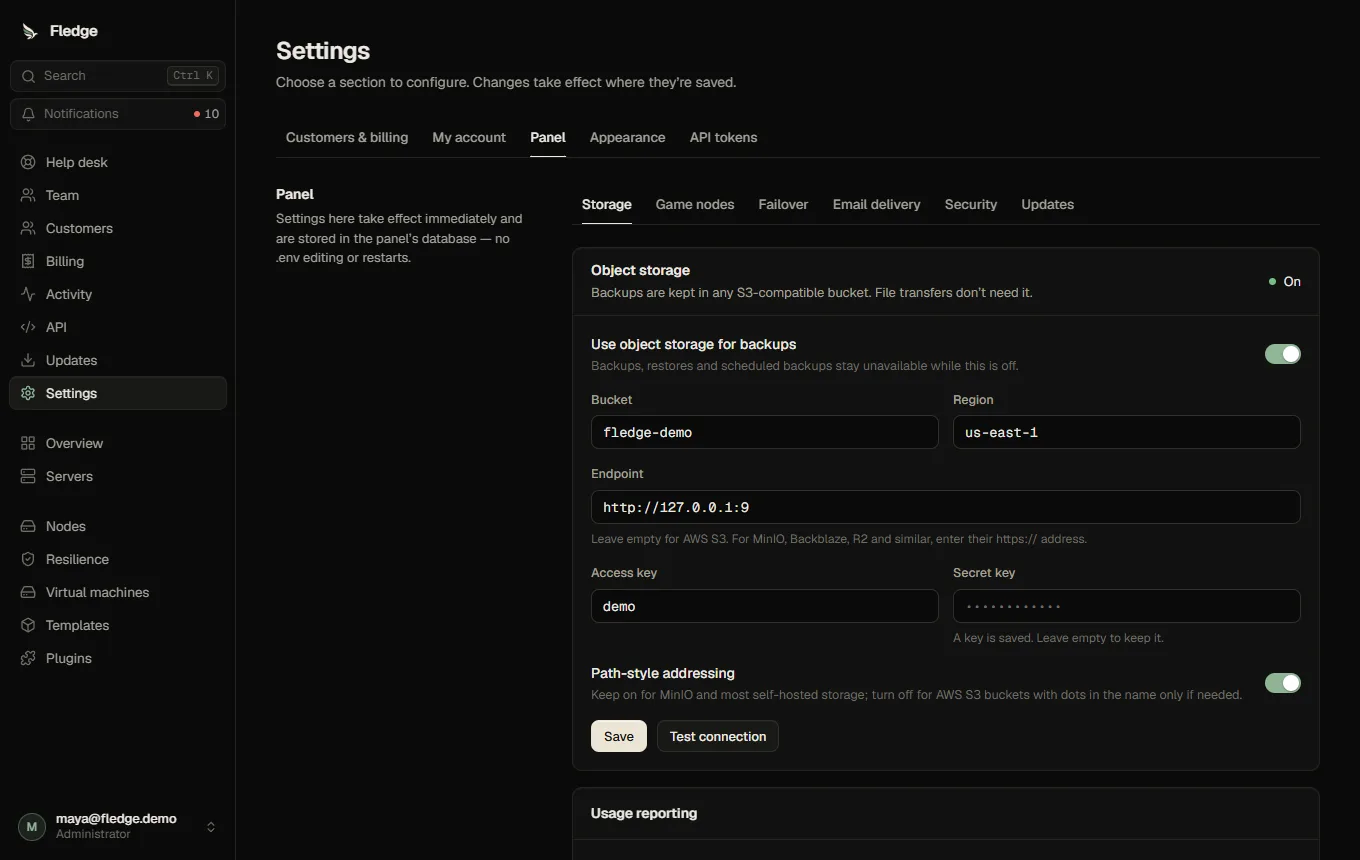 Panel settings