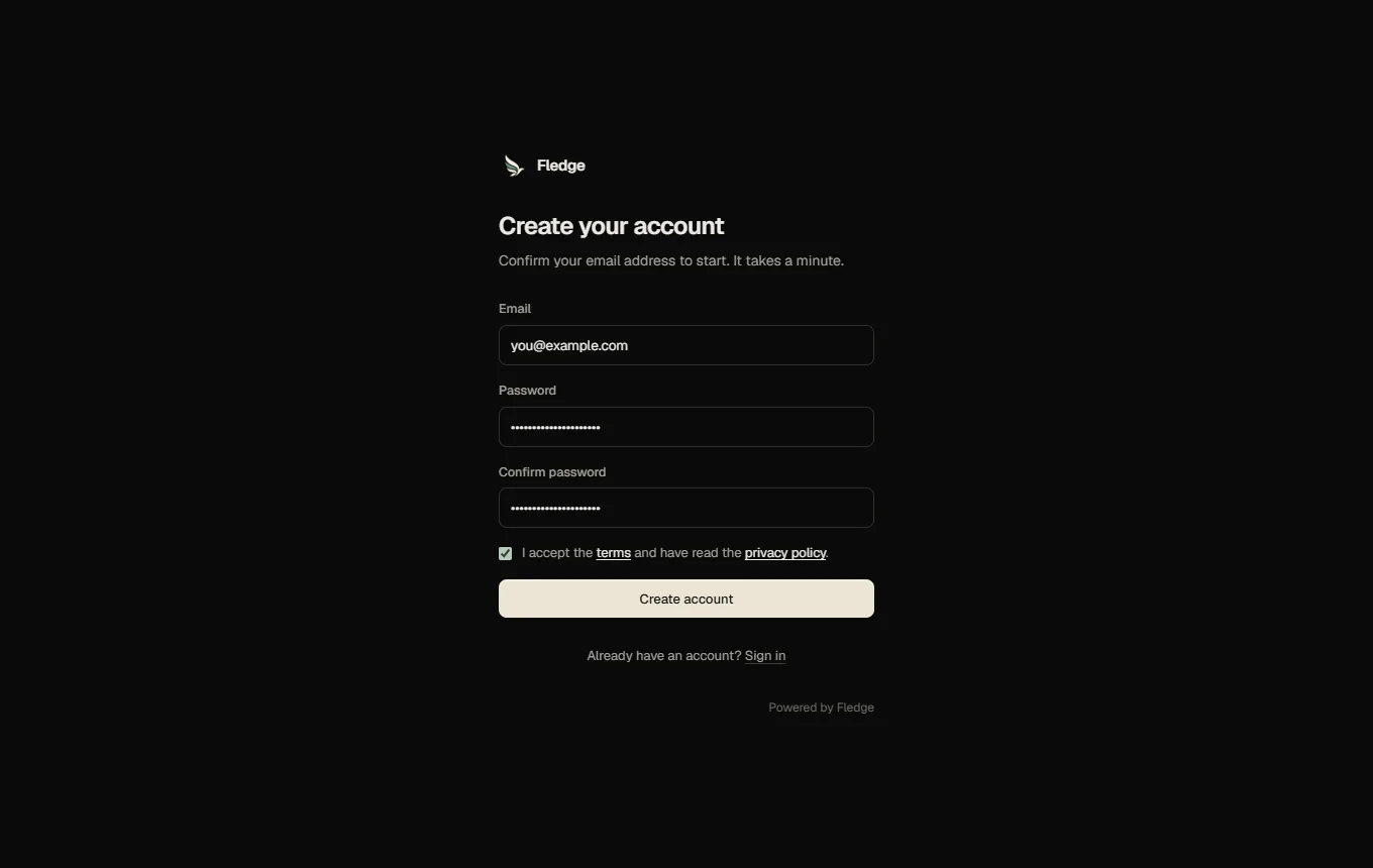 The sign-up form