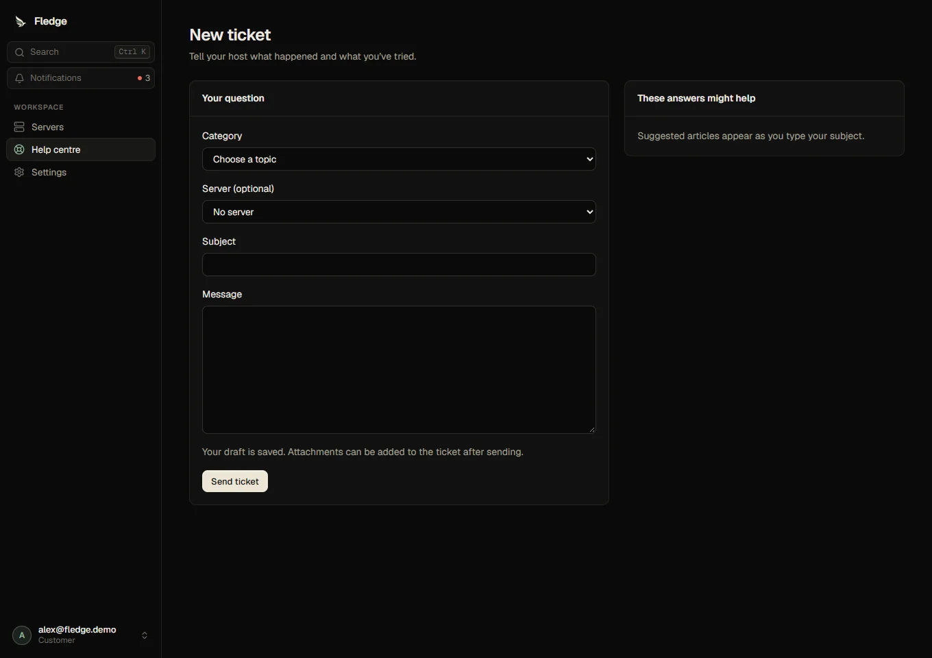 New ticket with suggested answers