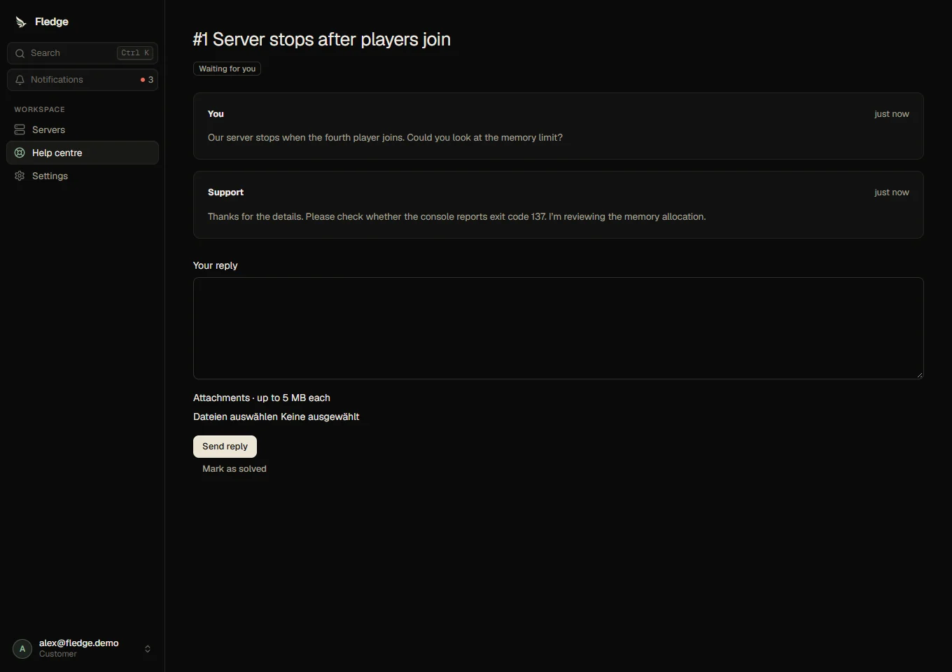 Customer ticket thread