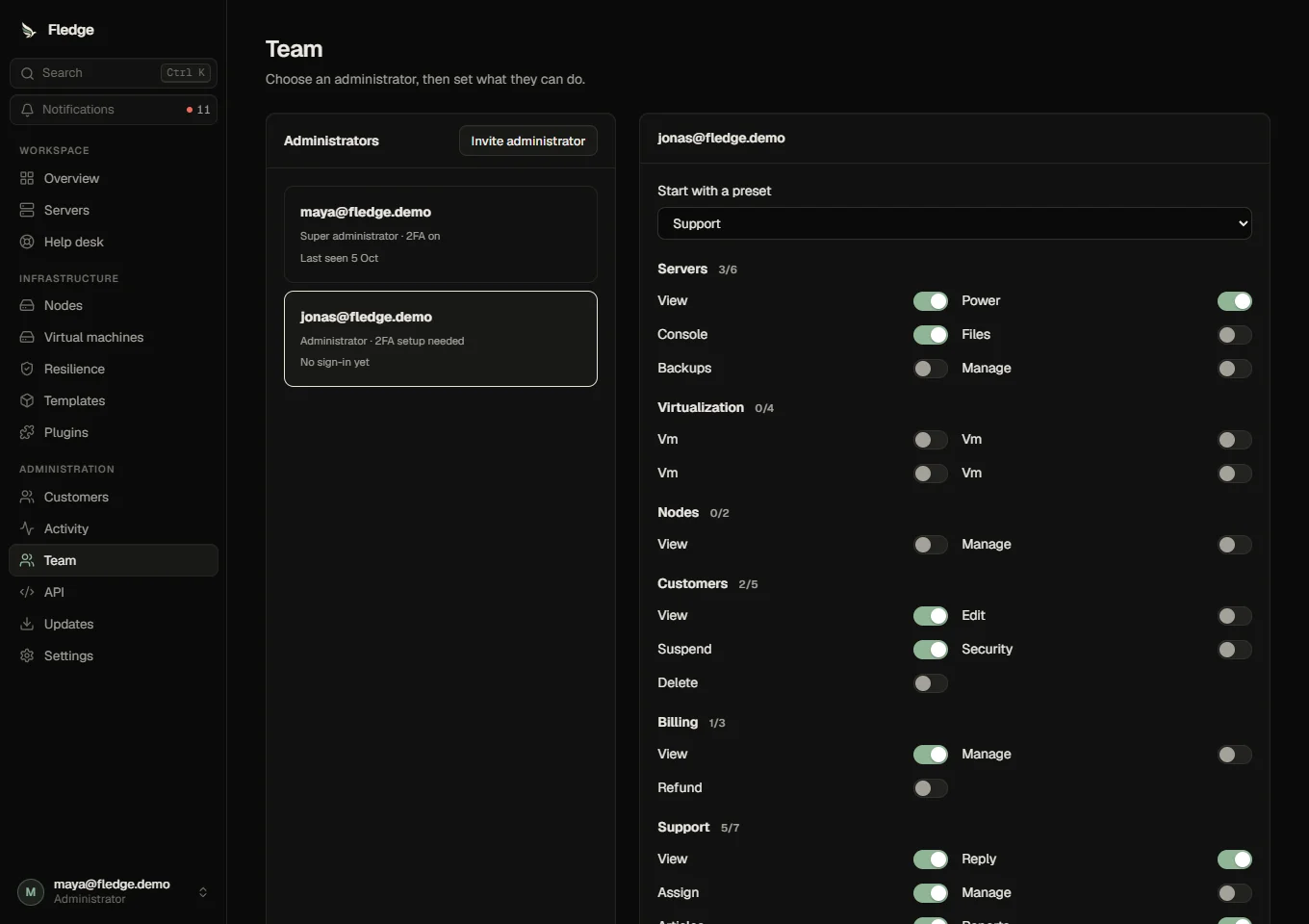 Team permission editor
